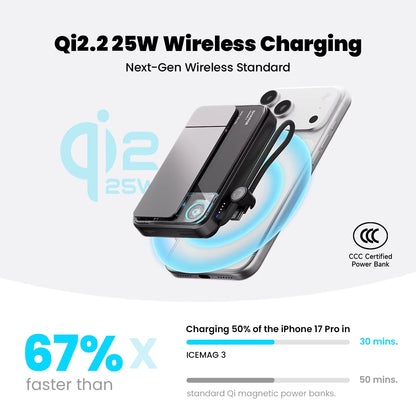 Qi 2.2 25W Power Bank Wireless Fast Charge 10000Mah Type C Cable for Magsafe Portable Charger External Battery