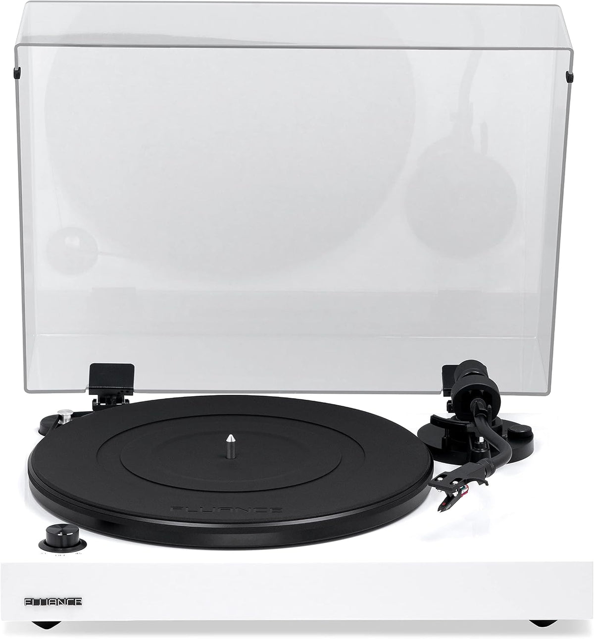 RT82 Reference High Fidelity Vinyl Turntable Record Player with Ortofon OM10 Cartridge, Speed Control Motor, High Mass MDF Wood Plinth, Vibration Isolation Feet - Piano White