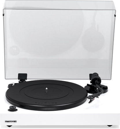 RT82 Reference High Fidelity Vinyl Turntable Record Player with Ortofon OM10 Cartridge, Speed Control Motor, High Mass MDF Wood Plinth, Vibration Isolation Feet - Piano White