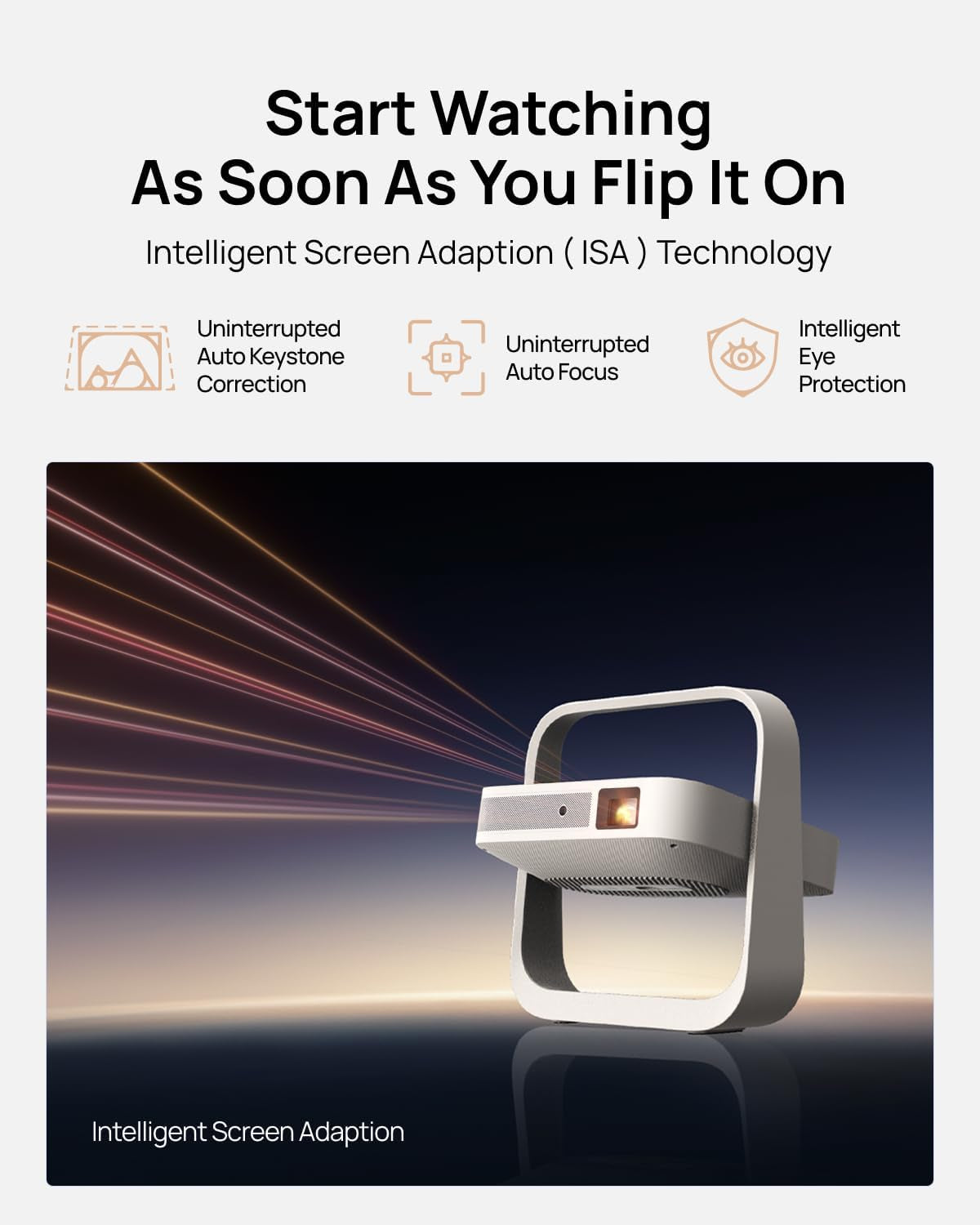 Elfin Flip plus Portable Projector, 500 ISO Lumens, Adjustable Stand