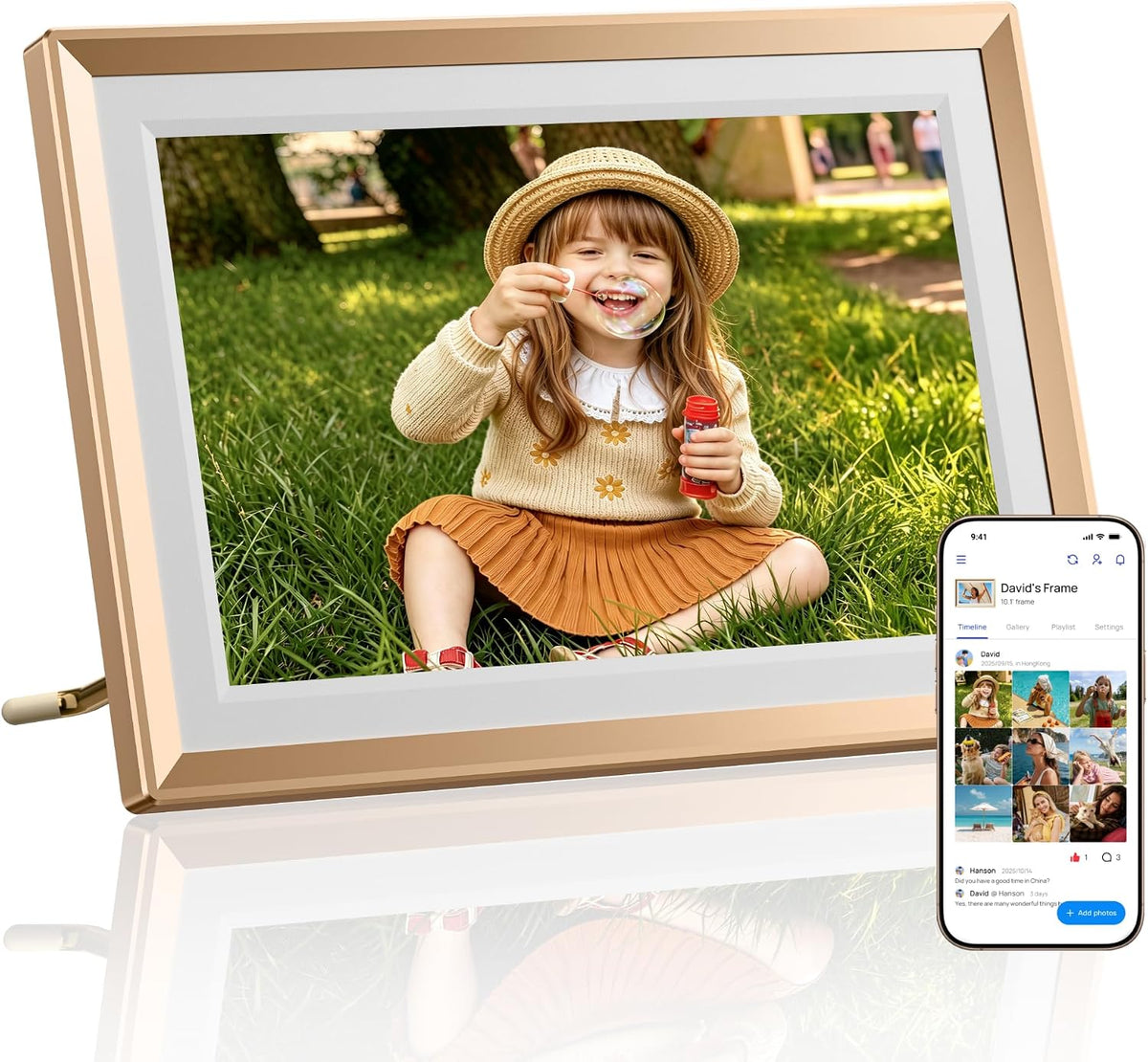 D10 Metal Digital Picture Frame Free Cloud Storage No Subscription 10.1" HD Anti-Glare Touchscreen Load Photos & Videos from Phone Ideal for Thoughtful Gifting Exquisite - Champagne Gold