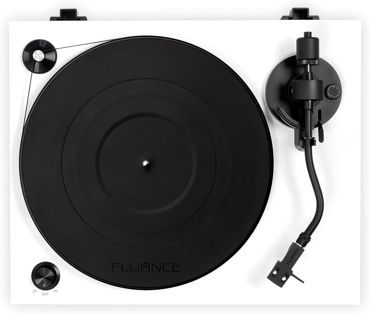 RT82 Reference High Fidelity Vinyl Turntable Record Player with Ortofon OM10 Cartridge, Speed Control Motor, High Mass MDF Wood Plinth, Vibration Isolation Feet - Piano White