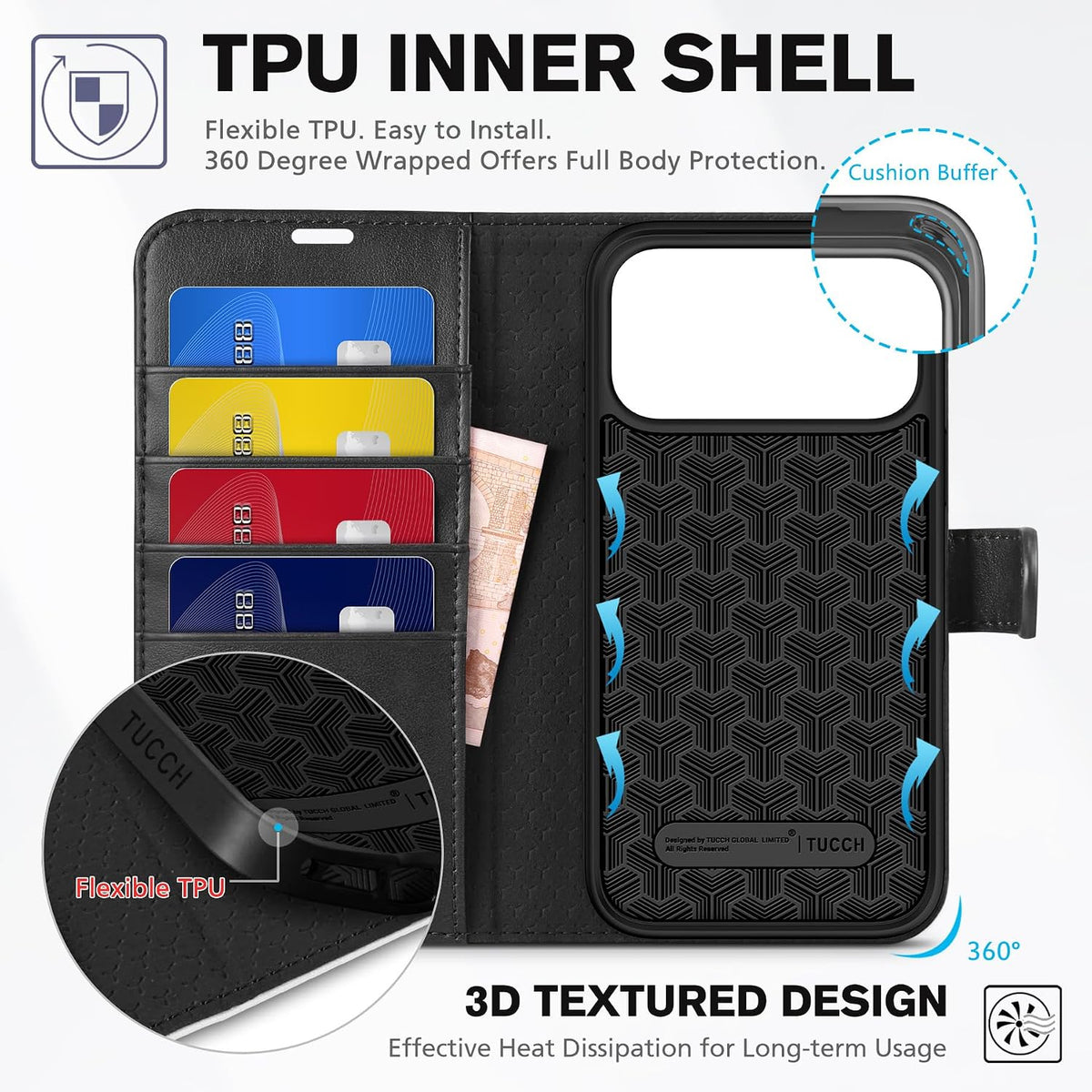 Wallet Case for Iphone 18 Pro Max/17 Pro Max, Stand, Black & White