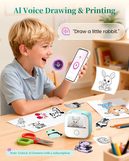 Mini Sticker Printer-T02 Mini Thermal Printer AI Sticker Maker with 600 Pcs