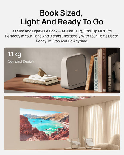 Elfin Flip plus Portable Projector, 500 ISO Lumens, Adjustable Stand