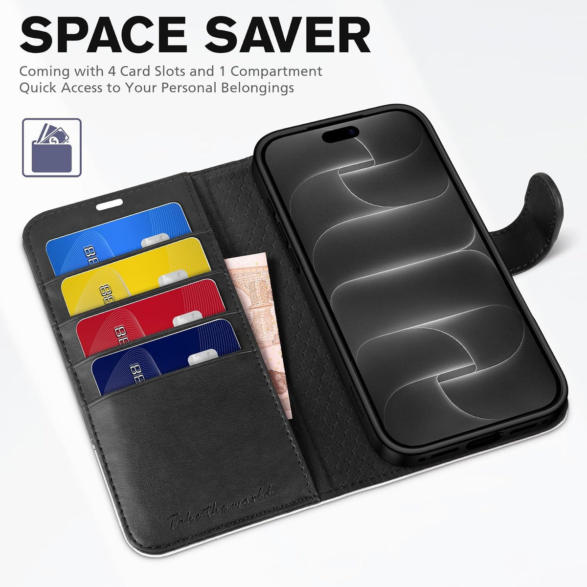 Wallet Case for Iphone 18 Pro Max/17 Pro Max, Stand, Black & White