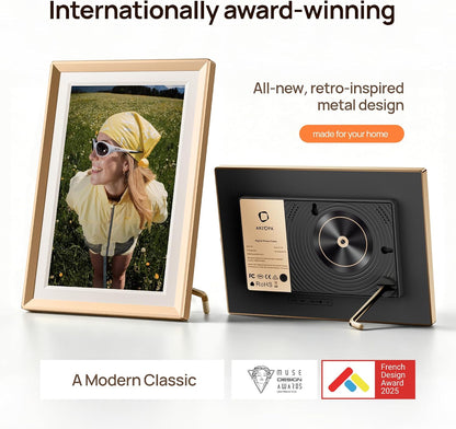 D10 Metal Digital Picture Frame Free Cloud Storage No Subscription 10.1" HD Anti-Glare Touchscreen Load Photos & Videos from Phone Ideal for Thoughtful Gifting Exquisite - Champagne Gold