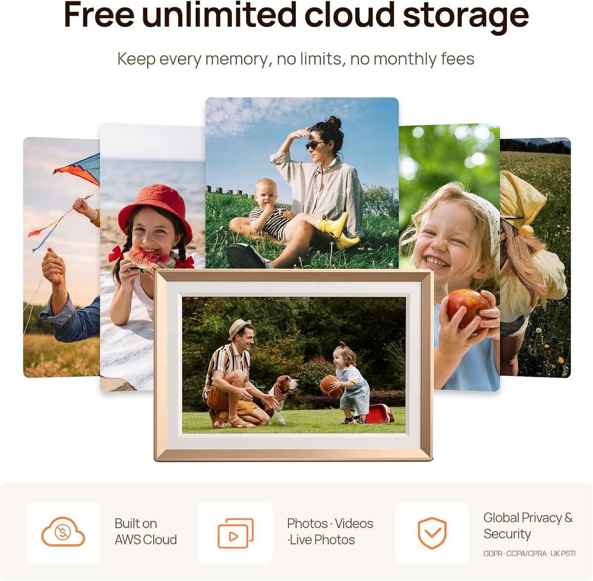 D10 Metal Digital Picture Frame Free Cloud Storage No Subscription 10.1" HD Anti-Glare Touchscreen Load Photos & Videos from Phone Ideal for Thoughtful Gifting Exquisite - Champagne Gold