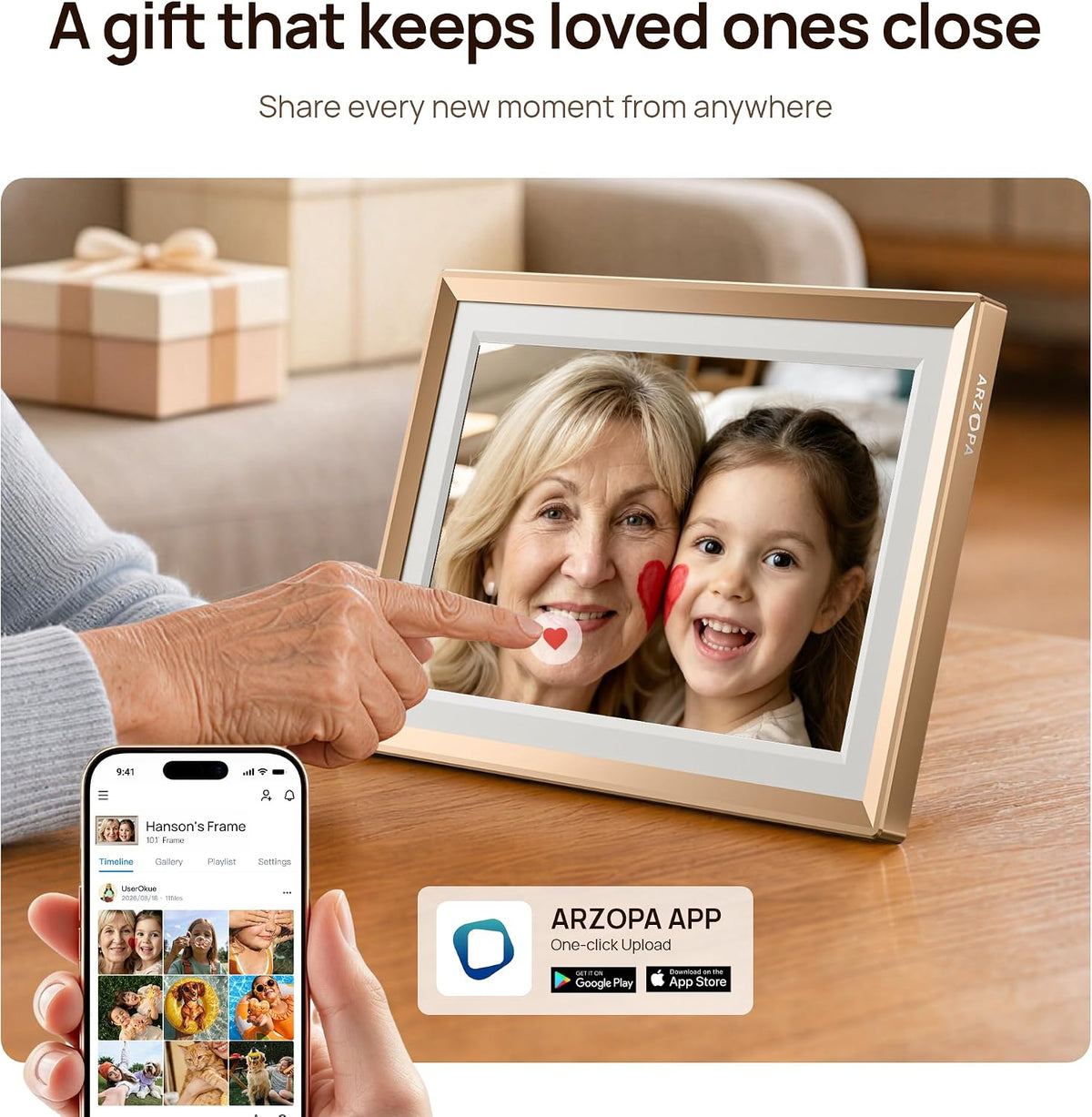 D10 Metal Digital Picture Frame Free Cloud Storage No Subscription 10.1" HD Anti-Glare Touchscreen Load Photos & Videos from Phone Ideal for Thoughtful Gifting Exquisite - Champagne Gold