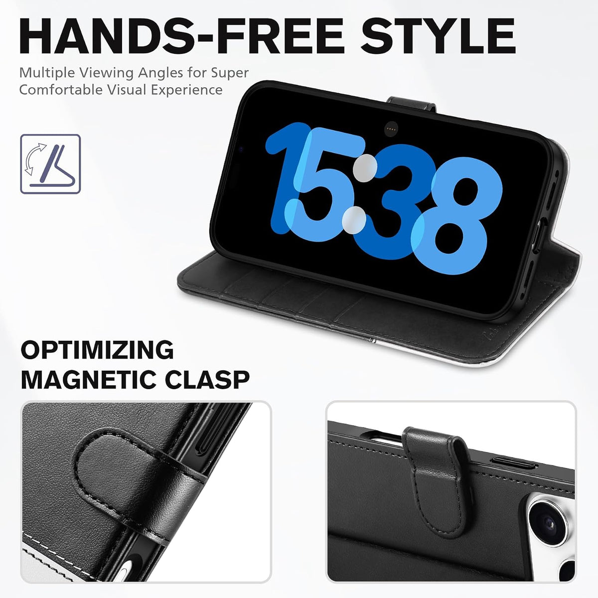 Wallet Case for Iphone 18 Pro Max/17 Pro Max, Stand, Black & White