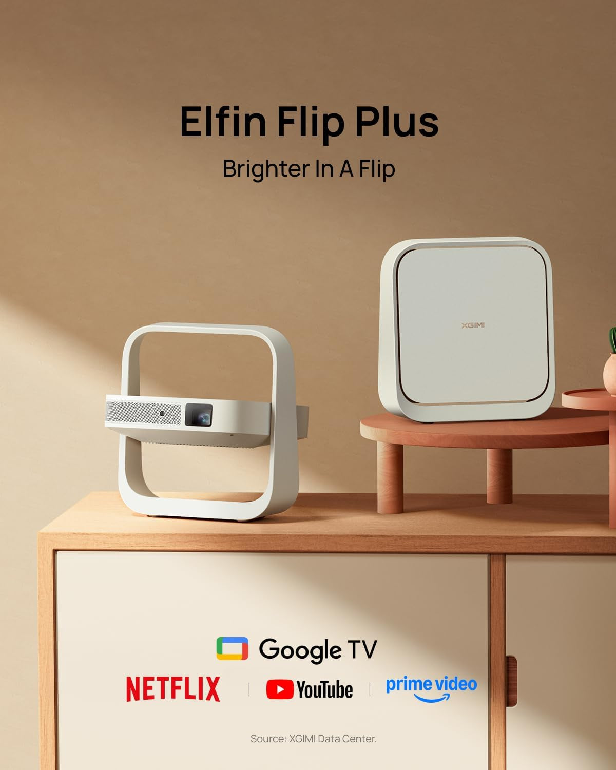 Elfin Flip plus Portable Projector, 500 ISO Lumens, Adjustable Stand