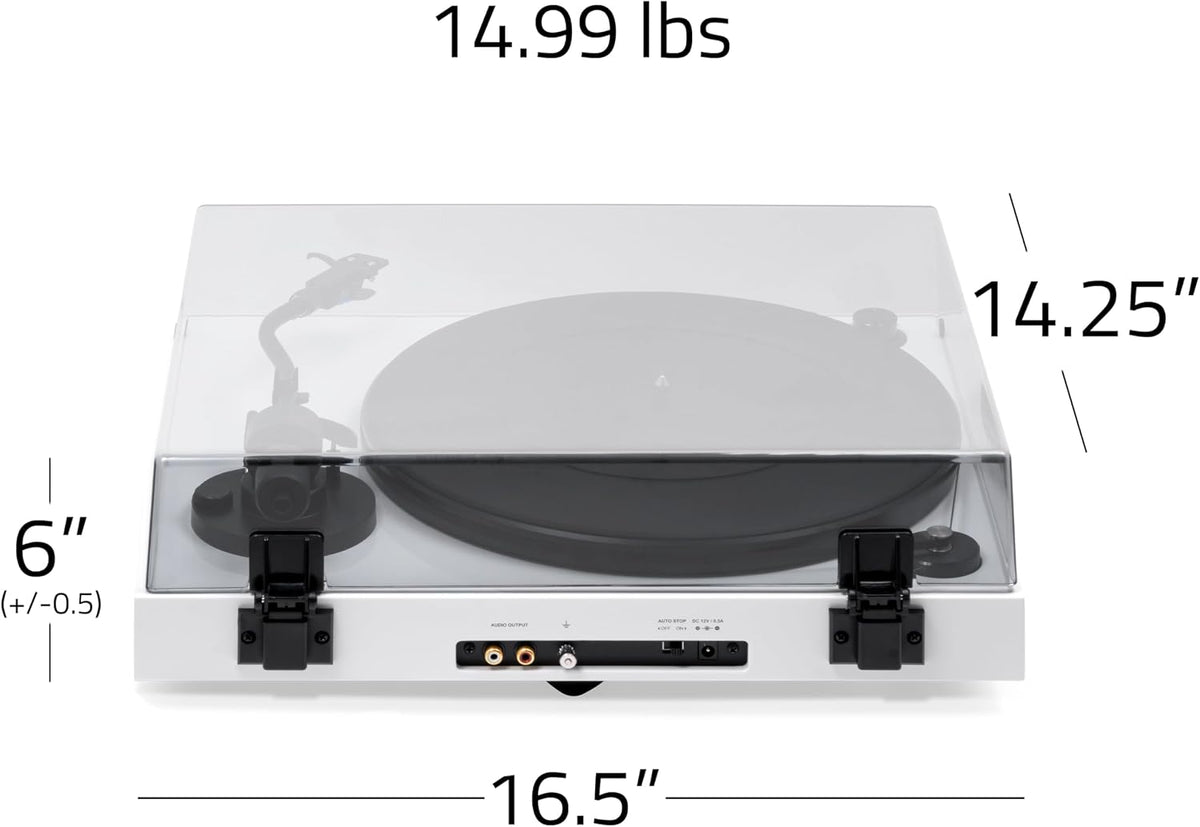 RT82 Reference High Fidelity Vinyl Turntable Record Player with Ortofon OM10 Cartridge, Speed Control Motor, High Mass MDF Wood Plinth, Vibration Isolation Feet - Piano White