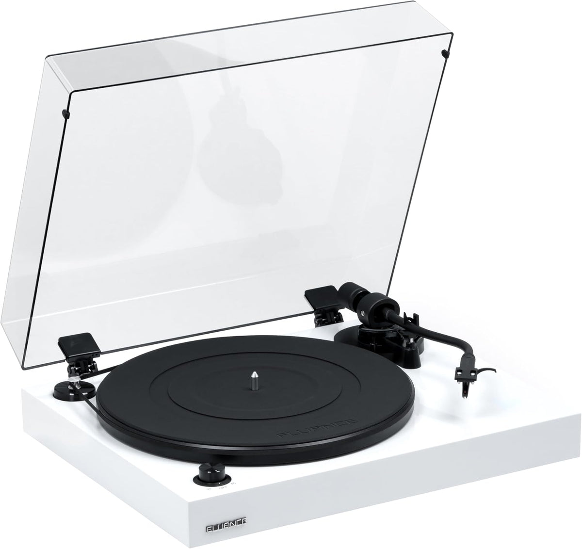 RT82 Reference High Fidelity Vinyl Turntable Record Player with Ortofon OM10 Cartridge, Speed Control Motor, High Mass MDF Wood Plinth, Vibration Isolation Feet - Piano White