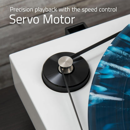 RT82 Reference High Fidelity Vinyl Turntable Record Player with Ortofon OM10 Cartridge, Speed Control Motor, High Mass MDF Wood Plinth, Vibration Isolation Feet - Piano White